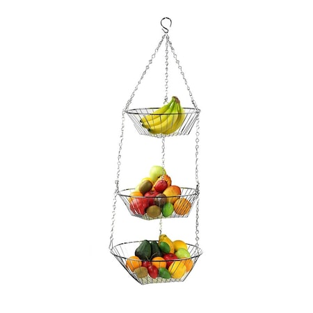 Home Basics 3 Tier Wire Hanging Round Fruit Basket, Chrome